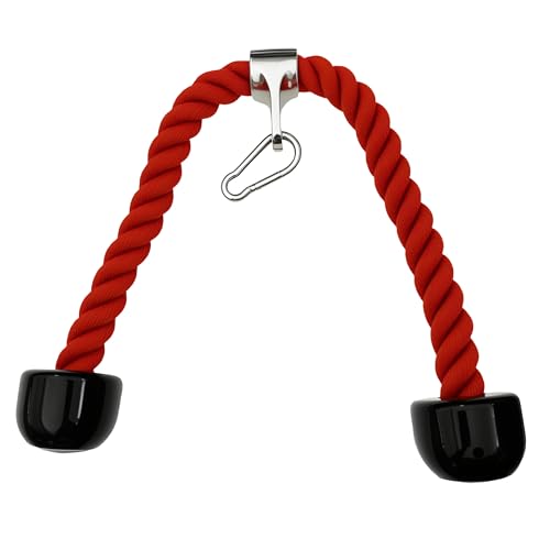 27 Inch Tricep Rope Attachment for Cable Machines – Anti-Slip Nylon Handle, Black/Red