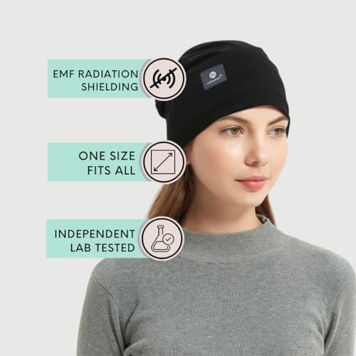 Large Black Radia Smart EMF Protection Beanie - 5G RF Shielding WiFi Brain Coat