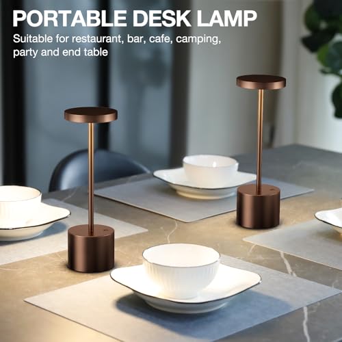 Kakanuo Brown Cordless LED Lamp Set 2 Pack, Rechargeable Touch Dimmable Table Lamps with 3 Color Temp