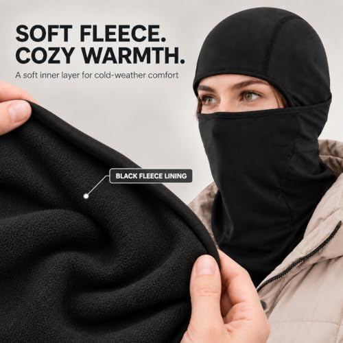 Cold Weather Balaclava Ski Mask for Men Women - Windproof Thermal Winter Face Cover & Neck Warmer - One Size XXL Black