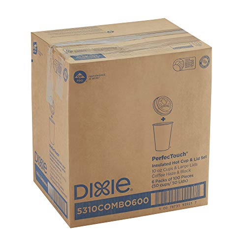 Georgia-Pacific Dixie PerfecTouch 10 oz Disposable Coffee Cups & Lids - White, Pack of 50 (6 Packs)