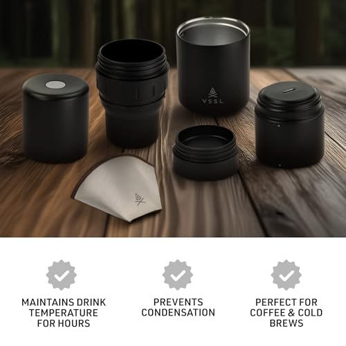 VSSL Nest Pour Over Coffee Kit - Black | Portable Camping Coffee Maker with Mugs