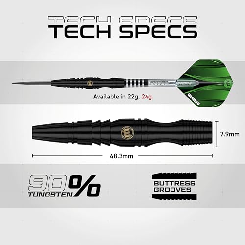 Winmau Sniper Black 26g Steel Tip Darts - 90% Tungsten, Prism Technology