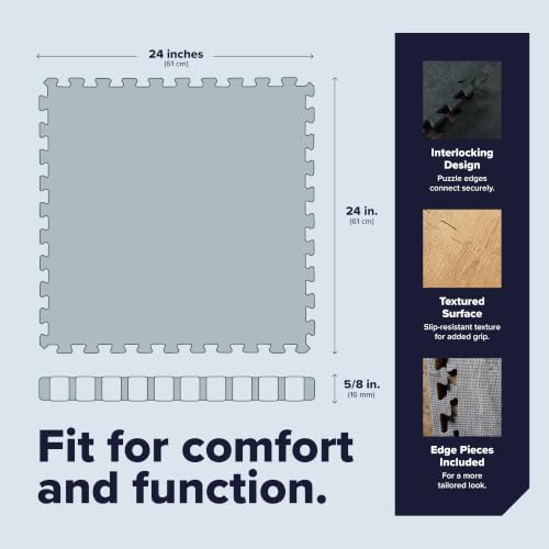 Interlocking Foam Floor Tiles - Wood Grain Anti-Fatigue Mat for Home & Office, 24x24 Inch, 5/8 Inch Thick, 48 Sq Ft