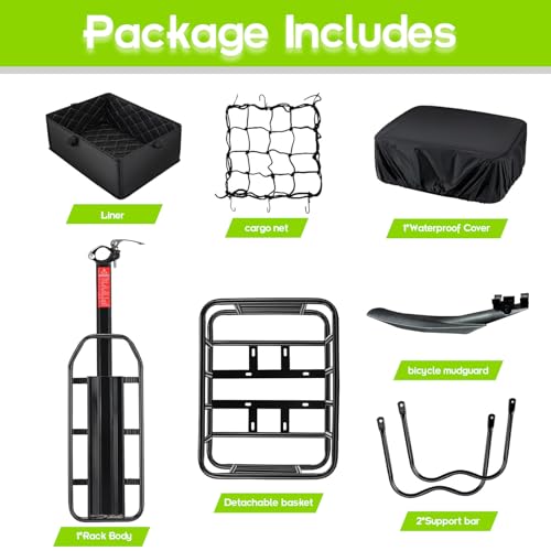 Large Capacity Bike Cargo Rack with Basket & Mudguard for Adult Bikes
