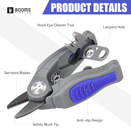Blue Fishing Line Cutter with Retractor - Saltwater Serrated Shears for Braided Fluoro Line, Hook Eye Cleaner