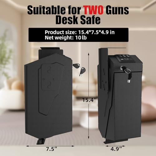 HARDROCK Gun Safe for 2 Pistols - Drop Style Wall-Mounted Biometric Safe with Quick Access