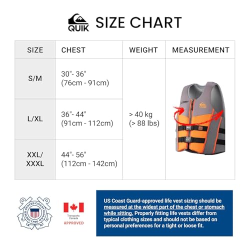 Quiksilver Men's Life Jacket - Orange Small-Medium USCG & Transport Canada Approved