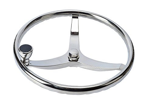 Stainless Steel Boat Steering Wheel 13.5 Inch 3 Spoke Marine Helm with Turning Knob