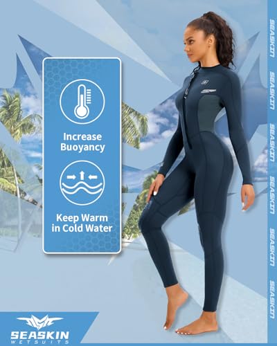 Seaskin Navy Blue Women's 2mm Front Zip Full Wetsuit for Diving & Water Sports