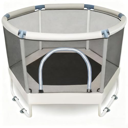 LUSK Blue 60'' Indoor Kids Trampoline with Safety Net & No-Gap Design, Toddler Safe 500lb Capacity