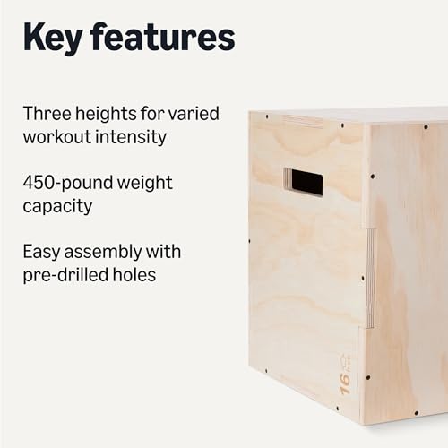 Amazon Basics 3-in-1 Wooden Plyo Box 24x20x16 Inch Home Gym Equipment