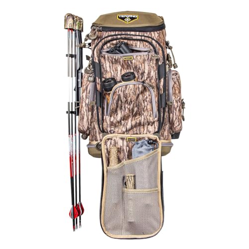 TENZING Hangtime Day Pack for Tree Stand Hunting - Mossy Oak Bottomland, 7 Compartments, 15 Pockets, 1600 cu in