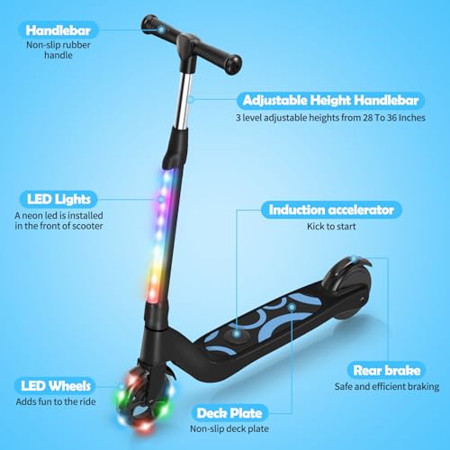 Kids Kick Scooter with LED Light-Up Wheels & Adjustable Handlebar - Ages 6-12