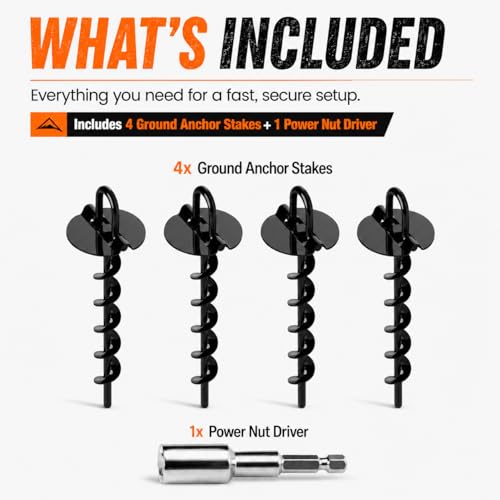 Heavy Duty Ground Anchors Low Profile 4 Pack - Screw-In Tent and Swing Set Stakes