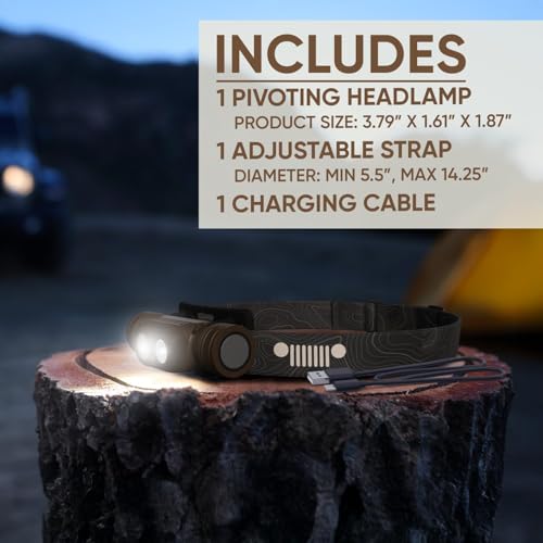 Energizer Jeep HM-2100 Headlamp Rechargeable, Hybrid Power Source Head Lamp, IPX4 Water-Resistant, Bright Rechargeable Headlamp, USB-C Cable Included