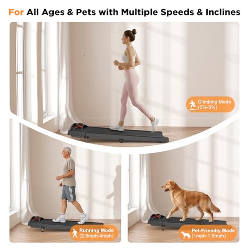 Under Desk Treadmill with Incline Pad - 2.5HP Compact Walking Machine for Home Office