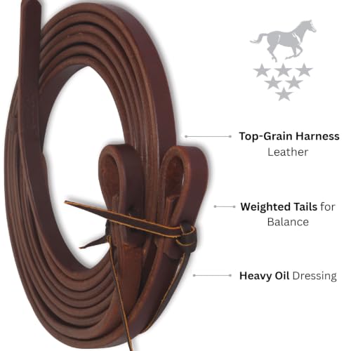 Heavy Oil Harness Leather Split Reins - 1/2 Inch Wide, 7+ Feet Equestrian Tack