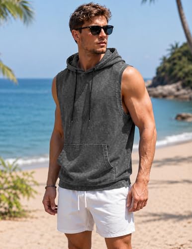 Men's Cotton Sleeveless Hooded Tank Top with Pocket - Casual Fitness Wear
