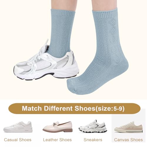 Justay Crew Socks for Women, Knit Cotton Dress Socks - One Size Navy Blue Grey Khaki Black
