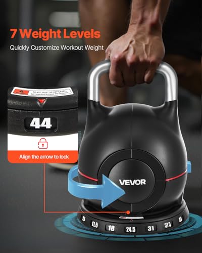 VEVOR Adjustable Kettlebell 44 lbs - Full-Body Strength Training, Space-Saving