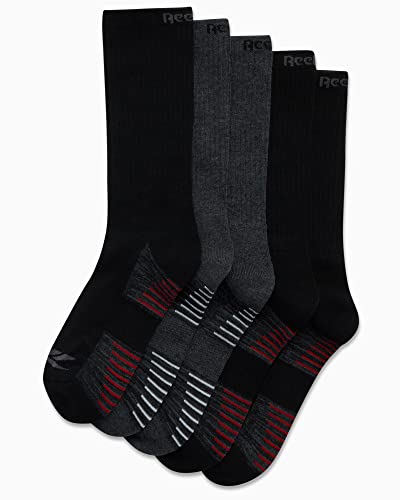 Reebok Mens Crew Socks - Moisture Wicking Athletic Cushioned Socks 6-12.5 Grey/Black