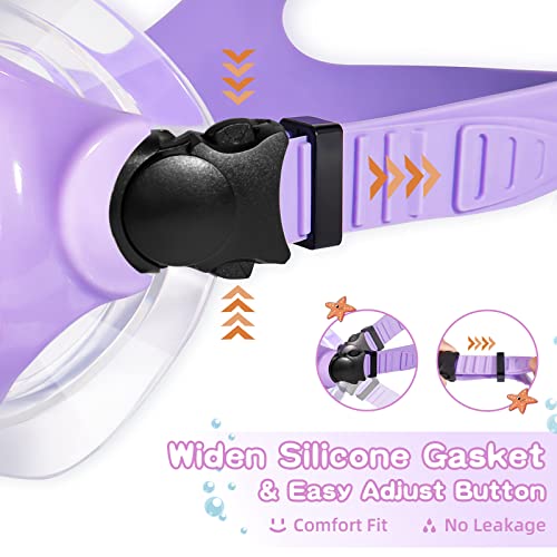Kids Swim Goggles with Tempered Glass Lenses 180° View and Nose Cover - Purple (1pcs)