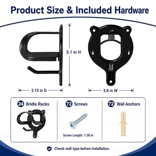24 Counts Horse Bridle Rack with Hooks & Wall Mount Hardware - Tack Storage