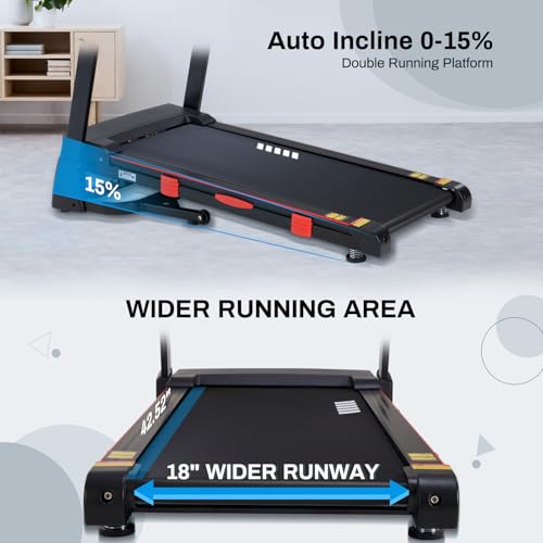 ATEEDGE Foldable Treadmill with 15% Auto Incline, 18-Inch Wide Belt, 350LB Capacity