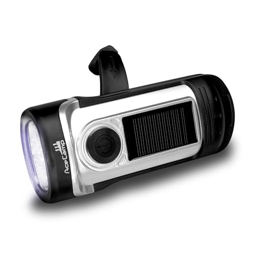 Hand Crank Solar Powered Emergency Flashlight for Outdoor Camping Hiking