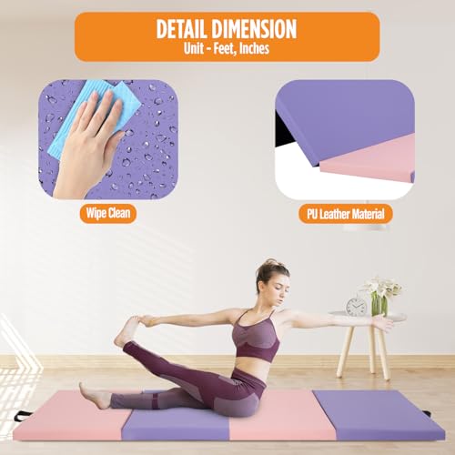 FDW 4x6 ft Pink & Purple Foldable Gymnastics Tumbling Mat - Portable Exercise Pad