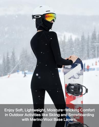 Women’s Merino Wool Base Layer Set - Medium Black 250gsm Thermal Layer