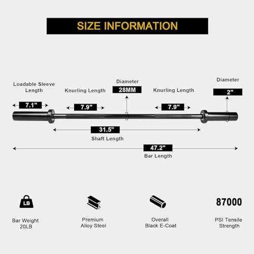 Black 4ft Olympic Barbell for Strength Training - Heavy Duty, 500LBS Capacity