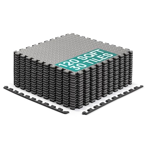 Yes4All Black Interlocking EVA Foam Exercise Floor Tiles 24x24in 7/16" Thick 120 SQFT