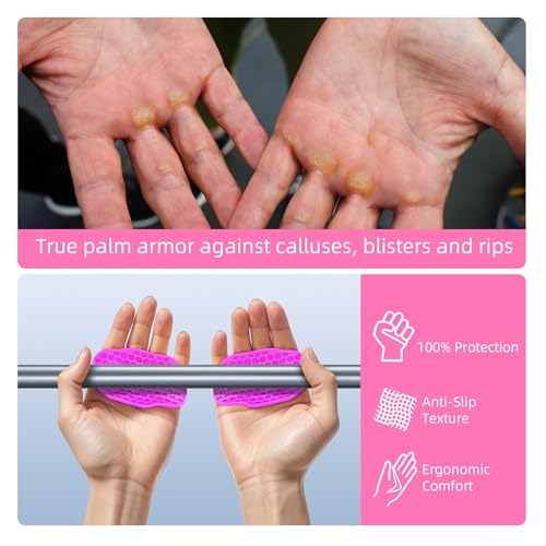 Pink Large Anti-Slip Workout Grips - Ergonomic Hand Support for Weight Training