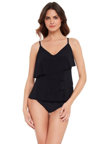 Women's Black Adjustable Tankini Top with Soft Cups - Chloe Style, Size 14