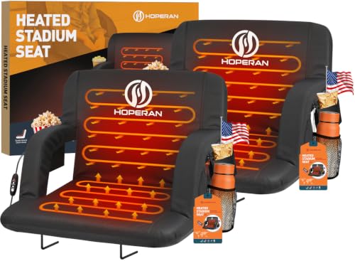 25-Inch Heated Stadium Bleacher Seat with Back Support, Black, 2-Pack