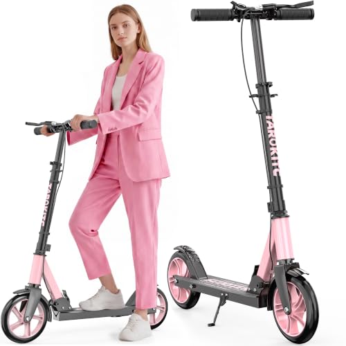 Pink Kids & Adults Kick Scooter with 8-Inch Big Wheels, Adjustable Height, Foldable, 240 lbs Max Load
