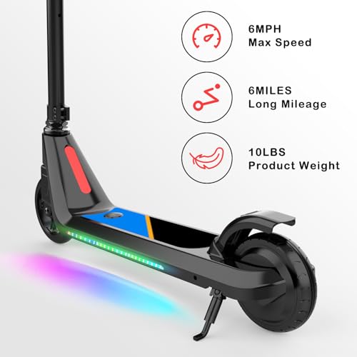 LINGTENG Black Electric Kids Scooter for Ages 6-9 with Flash Wheel & Adjustable Speed