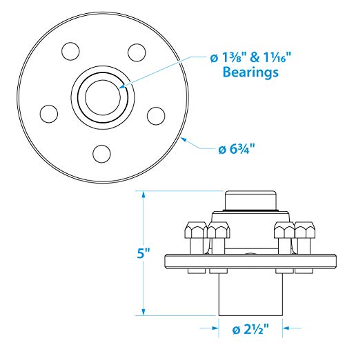 Trailer Wheel Hub Kit - 1-3/8 in. Axle, 5 Lug, Painted Black, Pre-Greased