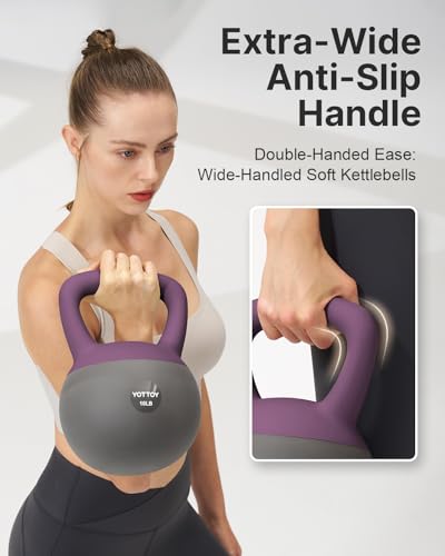 15LB Purple Soft Kettlebell for Strength Training & Home Workouts - Cushioned Base, Wide Handle