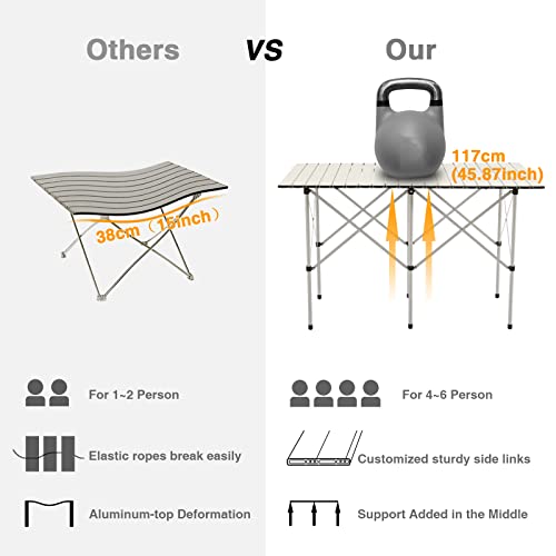 Ever Advanced White Foldable Camping Table for 4-6 Persons, Fixed Height, Lightweight Aluminum with Carry Bag