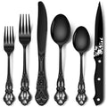 Stapava Retro Royal Black Silverware Set for 8 with Steak Knives - 48 pcs, Dishwasher Safe