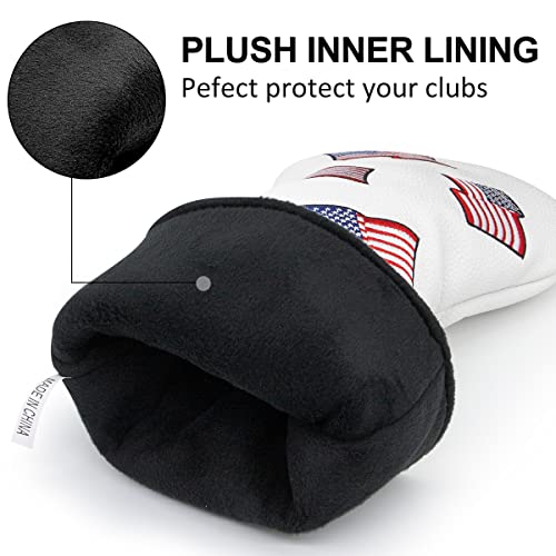 US Flag Patriotism Golf Club Head Covers Set for Driver, Fairway, Hybrids – 1pc Fairway Cover Included