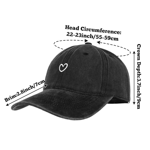 Women's Black Heart Embroidered Baseball Cap Adjustable Vintage Sport Visor