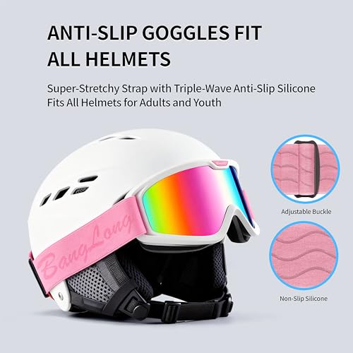 Anti-Fog Ski Goggles for Men Women Youth White Frame Pink VLT8.8% - UV Protection