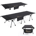 Camping Cot with Adjustable Height - Lightweight Folding Bed for Hiking Beach Office Nap - Black