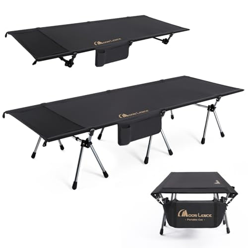 Camping Cot with Adjustable Height - Lightweight Folding Bed for Hiking Beach Office Nap - Black