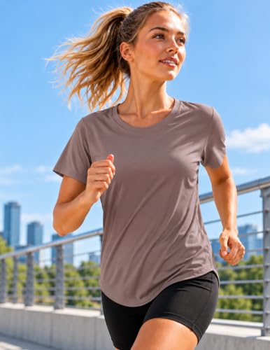 Workout Tops for Women Crew Neck Short Sleeve Athletic T Shirt Large Mushroom