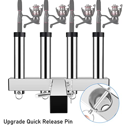 Stainless Steel Hitch Fishing Rod Holder for 2-Inch Receivers, Adjustable Mount with Quick Release Pin